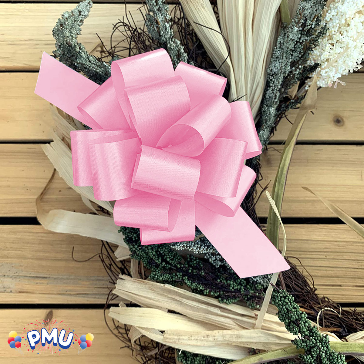 PMU Pull String Bows - Gift Bows for Wedding, Birthdays & Anniversaries -  Ribbon Bows for Flowers & Basket Decoration - Large Bow for Gift Wrapping -  5 Inch 20 Loops Pink - Pkg/3 